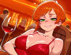 1female 1girls ai_assisted ai_generated blush breasts busty cleavage cocktail_dress cute dress female female_only green_eyes light-skinned_female light_skin looking_at_viewer love loving_couple medium_breasts original pixie_cut pov red_hair redhead_female romantic rowann_(sandcrop) sandcrop short_hair smile smiling_at_viewer solo tomboy wife wife_and_husband