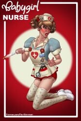 1boy amber_eyes blush bottomless brown_hair button crossdressing crossdressing_male cute dovsherman earrings english english_text eyeshadow femboy heart heart_symbol lipstick makeup nurse nurse_cap nurse_outfit nurse_uniform panties panty_bulge patreon patreon_url patreon_username pinup red_eyeshadow red_lipstick simple_background stethoscope text thigh_highs twintails web_address