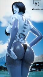 3d 3d_(artwork) ass ass_focus beach big_ass black_bikini black_bra blender blender_(software) blue_body blue_hair blue_skin bob_cut breasts cortana grabbing_ass grabbing_own_ass halo_(game) halo_(series) halo_4 high_resolution highres looking_at_viewer looking_down looking_down_at_viewer low-angle_view pose posing posing_for_the_viewer sci-fi science_fiction showing_off showing_off_ass summer trunks_ms