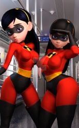 2girls 3d big_ass big_thighs breasts clone curvaceous curvy curvy_figure dark_hair disney female female_only hero heroine hips hourglass_figure legs light-skinned_female light_skin multiple_girls pixar slim_waist superhero superheroine the_incredibles thick thick_hips thick_legs thick_thighs thighs violet_parr voluptuous voluptuous_female vtemp waist wide_hips