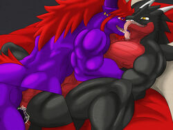 2013 amber_eyes anal anal_sex balls bed bedroom behemoth biceps black_dragon close-up cum cum_in_ass cum_inside dragon duke_(bad_dragon) fangs final_fantasy fur gay hair horn larlarbehemoth larsa male missionary_position muscles nipples no_humans penetration purple_skin red_eyes scalie sex spread_legs spreading tongue tongue_out video_games white_horns