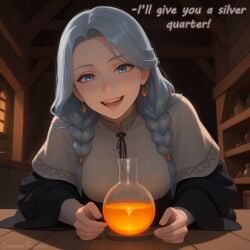 ai_generated antlers cannonfeather close_up cum cum_drip elf elf_ears facial funny grey_hair horse_penis horsecock lube penis pixie_cut red_eyes short_hair smile unicorn usebackdooronly
