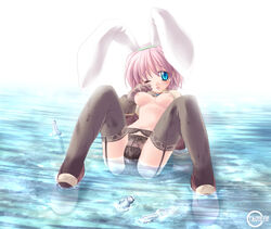 acolyte acolyte_(ragnarok_online) animal_ear blue_eyes blush breasts bunny_ear female panties pink_hair ragnarok_online tears underwear