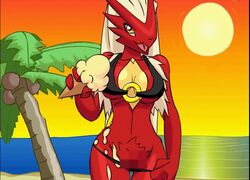 anthro avian bikini blaziken censored food furry ice_cream nin10doh pikanjo pokemon pokemon_(species) pokemon_rse pokemon_snap_xxx swimsuit