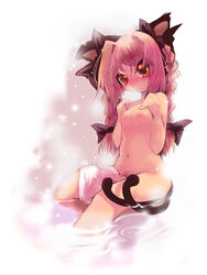 animal_ears blush braid breasts cat_ears cat_tail flat_chest long_hair nude pubic_hair red_eyes red_hair ribbon ribbons rin_kaenbyou tail touhou usoneko