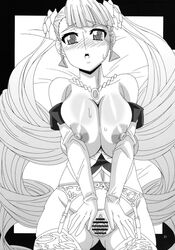 arcana_heart arcana_heart_2 breasts censored drill_hair earrings highres jewelry monochrome necklace petra_johanna_lagerkvist