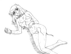 artist_request bikini blush breasts female female_only hige_ani human monochrome nipples solo sweat swimsuit tea_gardner yu-gi-oh! yuu-gi-ou_duel_monsters