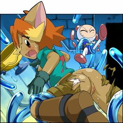 bomberman bomberman_jetters censored misty_(bomberman) mob_face slime tagme torn_clothes