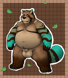 balls big_balls flaccid kronexfire leaf male male_only nude overweight penis sheath solo tanuki