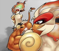 1boy 1futa 2013 all_fours anal anal_sex ass biceps breasts couple cum doggy_style farkhan femboy fire from_behind futa_on_male futanari infernape intersex looking_back male muscles muscular muscular_futanari nintendo no_humans penetration pokemon pokemon_(species) raised_tail sex sideboob