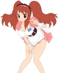 1girls asahina_mikuru breasts brown_eyes brown_hair busakumas clothing cosplay female highres large_breasts legs long_hair maid miniskirt photoshop short_dress skirt smile suzumiya_haruhi_no_yuuutsu thighs tied_hair twintails vector_trace waitress