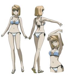 1girls arcueid_brunestud arm_up armpits arms_above_head arms_on_head ass big_breasts bikini blonde_hair breasts busty carnival_phantasm cleavage commentary cropped english_commentary female hair_between_eyes hair_intakes highres large_breasts navel official_alternate_costume official_art one_eye_closed pose posing red_eyes reference_sheet sandals seductive_smile sensual sexy sexy_armpits sexy_pose short_hair sideboob sidelocks smile stretching swimsuit third-party_edit third-party_source tsukihime voluptuous white_bikini