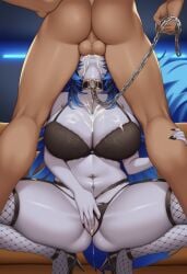 ai_generated arikea ass_bigger_than_head big_ass big_breasts black_high_heels black_lingerie blowjob blue_eyes blue_hair breasts_bigger_than_head chains cum cum_drip cum_dripping cum_in_mouth cum_on_breasts cum_overflow deepthroat fellatio female_masturbation fishnet_legwear fishnets fuck_throat high_heels hotel_room indoors lingerie long_hair masturbating_during_fellatio oral oral_penetration oral_sex panties_aside spite_(vtuber) spread_legs squatting sword_swallowing_position thick_thighs virtual_youtuber vtuber wet_pussy wolf wolf_ears wolf_girl wolf_humanoid wolf_tail