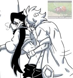 2boys adaman_(pokemon) against_surface against_tree ambiguous_penetration bluegarbageitem blush breath coat crack_pairing doggy_style game_freak gay gay_sex grimsley hair_tie haori male male_only mask monochrome nintendo no_visible_genitalia partially_clothed pokemon pokemon_bw pokemon_bw2 pokemon_legends:_arceus pokemon_sm rarepair scarf sex sex_from_behind sketch sweat time_paradox yaoi