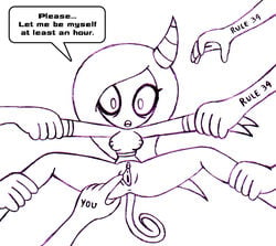 1girls ambiguous_gender anus areolae arm_grab ass belly breasts deadly_six horn leg_grab long_hair monochrome neoeclipse nipples nude open_mouth pov pussy sonic_(series) sonic_lost_world spread_arms spread_legs spread_pussy spreading tail text thin_waist zeena