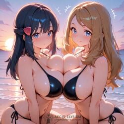 2026 2girls aegis_elysium afternoon ai-generated ai_art ai_generated ass beach big_breasts bikini blue_eyes blue_hair blushing_at_viewer blushing_female breasts brown_hair cleavage cloud clouds cute dawn_(pokemon) dawn_(pokemon_games) day female female_focus female_only game_freak hair_ornament headpiece hi_res high_quality high_res high_resolution horny hot huge_breasts large_breasts lewd long_hair mountain mountains naugty nintendo ocean ocean_waves ocean_waves_background pokemon pokemon_dpa pokemon_dppt pokemon_dppt_(anime) pokemon_trainer pokemon_xy pokemon_xy_(anime) sand sea seaside seductive_look seductive_smile serena_(pokemon) serena_(pokemon_games) sexy sitting sky smiling smiling_at_viewer sun sunlight sunset sunshine symmetrical_docking thick_breasts thick_thighs thighs tiara very_long_hair water watermark waves wet