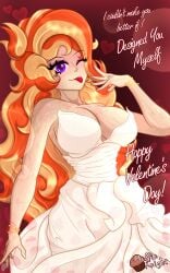 1girls april_(muffinknight) blonde_hair cleavage eyeshadow freckles freckles_all_over freckles_on_breasts freckles_on_face ginger ginger_female heart hourglass_figure large_breasts long_hair looking_at_viewer muffinknight orange_hair pale-skinned_female pale_skin patreon patreon_username purple_eyes strapless_dress streaked_hair tattoo tattoo_on_face text valentine's_day valentine's_day_card wedding_band wedding_dress wedding_ring white_dress wide_hips wink winking winking_at_viewer writing