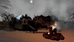 apexofmods bloody_wolf_(elden_ring) bluejuicyjuice campfire cuddling elden_ring forest forest_background fromsoftware ranni_the_witch sfm snow snowing source_filmmaker tarnished wholesome