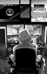 1boy 1boy1girl 1girls ass ass_focus being_recorded being_watched camera computer computer_chair computer_monitor energy_drink female hoodie jerking jerkingoff masturbating masturbation monitor panties pc sound_effect stalker stalking text used_tissue voyeur voyeurism watching webcam
