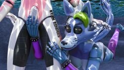 16:9 3d_(artwork) 4k 5_fingers absurd_res animatronic anthro balls big_breasts binocszoomx10 blender_(artwork) blender_cycles_(artwork) bracelet breasts canid canine digital_media_(artwork) duo erection feet female fingers five_nights_at_freddy's five_nights_at_freddy's:_security_breach five_nights_at_freddy's_2 fondling_penis fox genitals green_hair hair hi_res humanoid_genitalia jewelry machine male male/female mammal mangle_(fnaf) nude penis robot roxanne_wolf roxanne_wolf_(fnaf) scottgames skinny_dipping smile spiked_bracelet spikes steel_wool_studios tail underwater white_body widescreen