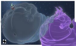 ambiguous_species belly big_belly black_body border colored dragon duo ghost horn male male_only night night_sky purple_body rizar_(zangokunatenshi) simple_background starry_background tagme unnamed_character vore zangokunatenshi