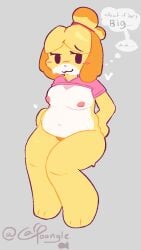 1girls anthro big_breasts carpoongle chubby chubby_female dog_girl isabelle_(animal_crossing) nervous nervous_smile nervous_sweat self_upload shirt_lift shirt_up sitting speech_bubble stretch_marks sweat thick_thighs thinking tummy waiting waiting_for_sex
