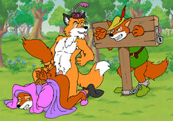 2boys anthro ass bent_over bondage bound canine closed_eyes color crying day disney female forced forced_to_watch fox fur furry grass kneeling maid_marian male mammal nauv no_humans nude outdoors penis raised_tail rape robin_hood_(character) robin_hood_(disney) sean_o'hare sex stockade stocks straight tail tears