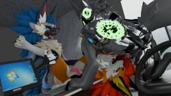 16:9 2026 3d_(artwork) anal anal_sex animal_genitalia anthro armor ass ball_tuft balls biped blender_(artwork) blonde_hair blue_body blue_eyes blue_fur blue_hair body_hair c.a.m. cane9 canid canine canis chair chest_fur chest_hair chest_tuft chrome chrome_body collar colored computer computer_keyboard cybernetics desk digital_media_(artwork) digitigrade dragon electronics elkslickhound erection eyewear fellatio fingers flaccid flaccid_while_penetrated fluffy fluffy_ears fluffy_hair fluffy_neck_fur fluffy_tail fur furniture gangbang genitals glasses glowing glowing_body glowing_eyes green_body green_eyes grey_body grey_fur grey_hair group group_sex hair hi_res jackal keyboard knot knotted_penis legs_up lying lying_on_desk machine male male/male male_penetrated male_penetrating male_penetrating_male mammal metal metallic_body microsoft military multicolored_body multicolored_fur mythological_creature mythological_scalie mythology neck_tuft novabeast nude office office_chair on_back open_mouth oral orange_body orange_eyes orange_fur orange_hair penetration penile penis penis_in_mouth prosthetic protogen protogen_armor protogen_face protogen_visor protogenized robotic scalie screen screen_face sex simple_background smile soldier special_forces spread_legs spreading table tail tail_tuft teeth teeth_showing threesome tongue tongue_out trio tuft vibincane9 warrior wearing_glasses white_body white_fur white_hair widescreen yellow_body yellow_fur yuri_chacal