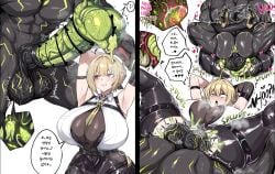 1boy 1girls absurdres animal_genitalia animal_penis armpits bar_censor blonde_hair blush breasts censored clenched_teeth clothing cross_section cum cum_in_pussy cum_in_uterus cum_inside elbow_gloves ethereal_(zenless_zone_zero) evelyn_chevalier fallopian_tubes female fertilization geulimykun_(skbyunea413) gloves hair_bun heart high_heels highres horsecock huge_breasts huge_cock impregnation interspecies interspecies_impregnation korean_commentary korean_text looking_at_penis male mating_press monster open_mouth ovaries ovum ovum_with_heart penetration penis purple_eyes pussy rape raped_by_monster sex short_hair speech_bubble sperm_cell spread_legs thigh_strap tongue tongue_out torn_clothes uterus vaginal_penetration zenless_zone_zero