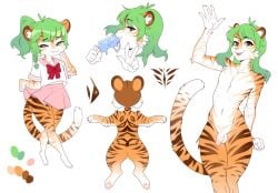 2022 4_toes 5_fingers anthro asian_clothing balls bottomwear braided_hair brown_body brown_fur cat_smile cheek_tuft clothing curry_(viskasunya) cute_fangs dipstick_tail east_asian_clothing eating facial_tuft fangs feet felid femboy fingers food front_view fur genitals gesture green_eyes green_hair hair hand_gesture headshot_portrait holding_food holding_object holding_popsicle humanoid_genitalia humanoid_penis inner_ear_fluff japanese_clothing japanese_school_uniform looking_at_viewer male mammal markings model_sheet narrowed_eyes navel nude nude_anthro nude_male orange_body orange_fur pantherine pawpads paws penis pink_bottomwear pink_clothing pink_nose pink_skirt ponytail popsicle portrait rear_view red_bow school_uniform serafuku side_view skirt snack solo standing striped_body striped_fur striped_markings stripes tail tail_markings teeth tiger toes tuft uniform v_sign viskasunya waving white_body white_fur white_inner_ear_fluff