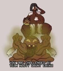 1girls 1monster 2d arm_gloves big_ass big_breasts black_eyes black_hair boob_window brown_body cameltoe clothed clothed_female corn corrupted corruption english_text erika_(pokemon) evil female female_focus filth grimer guavagrunt holding_object holding_poke_ball huge_ass huge_breasts legs_open mask masked masked_female mind_break monster nipples_visible_through_clothing open_legs poke_ball pokemon salute scat scat_monster scatplay short_hair simple_background smelly stink_fumes stinky text thick_thighs thigh_boots thighhighs thighs toilet_paper uniform yellow_eyes yellow_sclera