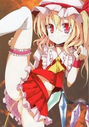 censored flandre_scarlet leg_lift leg_up oouso_(usotsukiya) peeing pussy touhou white_legwear