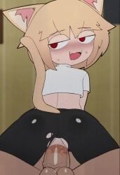 1boy animal_ear_fluff animal_ears animated ass back blonde_hair blush carnival_phantasm cat_ears cat_girl cat_tail cowgirl_position fangs female from_behind half-closed_eyes large_penis lunny_sketch melty_blood neco-arc open_mouth pants penis petite red_eyes sex short_hair shorts smile straight sweat sweatdrop tagme tail testicles torn_clothes torn_pants tsukihime uncensored vaginal_penetration veins veiny_penis video