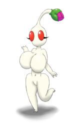 breasts eyelashes huztar large_breasts nintendo no_nipples nude pikmin pikmin_(species) red_eyes white_background white_pikmin