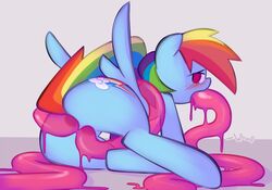 2013 anal anal_sex anus ass cutie_mark equine female friendship_is_magic hair horse multicolored_hair my_little_pony oral pegasus penetration plain_background pony purple_eyes pussy rainbow_dash_(mlp) solo straight_hair tentacle triple_penetration vaginal_penetration whoop wings