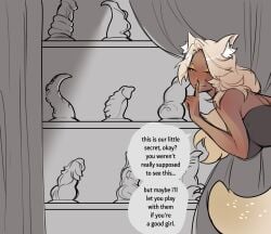 1:1 2022 absurd_res animal_humanoid bad_dragon bad_dragon_dildo blonde_female blonde_hair canid canid_humanoid canine canine_humanoid dark-skinned_female dark_body dark_skin dildo dominant_female dommy_mommy english_text eyeliner eyeshadow female female_only femdom fox_humanoid foxtrot_(glacierclear) glacierclear hair hi_res higher_resolution_duplicate humanoid looking_at_viewer makeup mammal mammal_humanoid shush solo text white_chocolate_(glacierclear) yellow_eyeshadow