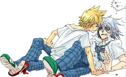 2boys gay kingdom_hearts male multiple_males riku roxas school_uniform tagme yaoi