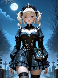 1girls absurd_res ai_generated artist_name barbara_(genshin_impact) bigz_ai blonde_hair blue_eyes curvy curvy_figure dress female female_only fishnets genshin_impact goth goth_girl graveyard headgear headwear highres hoyoverse large_breasts light-skinned_female light_skin looking_at_viewer makeup medium_breasts mihoyo moon nun nun_outfit outdoors solo solo_female standing stockings teasing thighhighs twintails video_games wide_hips