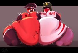 2girls aguywithausername countryhumans countryhumans_girl fat japanese_empire_(countryhumans) nazi_germany_(countryhumans) red_eyes sharp_teeth