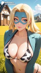 1girls 2021 2026 ai_assisted ai_generated animal_print anime artist_name big_breasts bikini blonde_blazer blonde_hair blue_eyes blue_sky breasts building bust busty chinese_zodiac city cityscape cloud cow_ears cow_girl cow_horns cow_print cow_tail dispatch_(game) ear_tag earrings explicit hi_res high_quality high_resolution highres house jewelry large_breasts mask navel outdoors patreon patreon_username print_bikini sky skypassion stable_diffusion swimsuit watermark year_of_the_ox