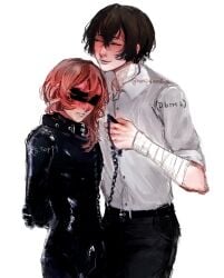 blindfold blindfolded blush bound_arms bulge bulge_through_clothing bungo_stray_dogs chains choker chuuya_nakahara dazai_osamu latex nonilanonil_e tagme