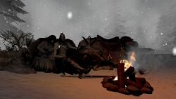 apexofmods bloody_wolf_(elden_ring) bluejuicyjuice campfire cuddling elden_ring forest forest_background fromsoftware ranni_the_witch sfm snow snowing source_filmmaker tarnished wholesome