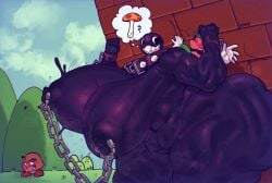 1boy 1girls anthro ass_crush big_ass big_breasts big_thighs black_body chain_chomp chains collar eldiipiid enormous_ass enormous_breasts enormous_thighs female gigantic_ass gigantic_breasts gigantic_thighs gigi_(thecoatl034) gloves goomba green_hat green_shirt hat huge_ass huge_breasts huge_thighs interspecies large_ass large_breasts large_thighs larger_female luigi male male/female mario_(series) massive_ass massive_breasts massive_thighs nintendo nipples nude outdoors pussy size_difference smaller_male straight teeth thick_thighs thighs thought_bubble white_gloves