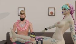 1boy 1boy1girl big_breasts blender checking_out clothed_male_nude_female couch couple couple_love cuddle drift_(fortnite) feet feet_in_lap female female_bigger fortnite indoors light-skinned_female light-skinned_male living_room looking_at_feet looking_at_partner male male/female multicolored_hair naked_female on_couch porn selene_(fortnite) sex smiling_at_partner straight summer_drift touching touching_feet twintails two-tone_hair