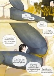 1girl 1girls ass ass_focus big_ass black_hair black_shorts blonde_female blonde_male boy boys brap brother brother_and_sister butt comic comic_page conversation dialogue fart female femdom game gasbox girl hair hands_on_face hoodie huge_ass huge_butt huge_thighs jean_shorts jeans kemonomimi light-skinned_female light-skinned_male light_skin male playing shiny shiny_clothes short_hair sister sleeping smelly speech_bubble sweat sweatdrop sweating sweaty sweaty_body text thighs thighs_bigger_than_head white_clothes white_clothing yakbang