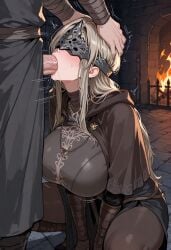 ai_generated big_breasts big_penis blowjob clothed_sex dark_souls deepthroat fellatio fire_keeper fromsoftware fully_clothed head_grab huge_breasts squatting wobot