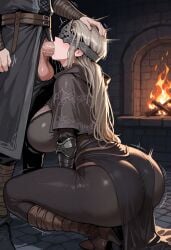ai_generated big_ass big_breasts big_penis blowjob clothed_sex dark_souls deepthroat fellatio fire_keeper fromsoftware fully_clothed head_grab huge_ass huge_breasts motion_lines squatting thick_thighs wobot