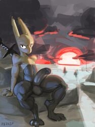 2025 2_horns 3:4 3_toes 7b7a2f absurd_res ambiguous_species anthro arm_support balls_outline biped bulge clothed clothed_anthro clothed_male clothing detailed_background detailed_bulge digital_media_(artwork) digital_painting_(artwork) feet front_view genital_outline genitals half-erect hi_res horn leaning leaning_backward male male_anthro melee_weapon painterly painting_(artwork) penis penis_outline signature sitting solo sword sword_on_back tight_clothing toes weapon