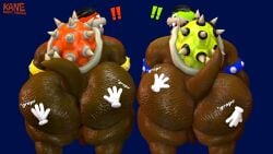 3d_(artwork) ass ass_focus balls big_butt blue_background bottom_heavy brown_body disembodied_hand duo exclamation_point gradient_background holding_butt kane_brent_koopa kane_brent_koopa_(character) kaze_brent_koopa koopa male male_only mario_(series) nintendo non-human non-human_only penis simple_background surprised tagme