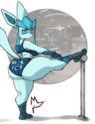 1girls ass big_ass big_breasts blue_eyes blue_hair breasts donedoggo from_behind furry generation_4_pokemon glaceon jewelry looking_back nintendo pokemon solo standing tagme thick_thighs thighs